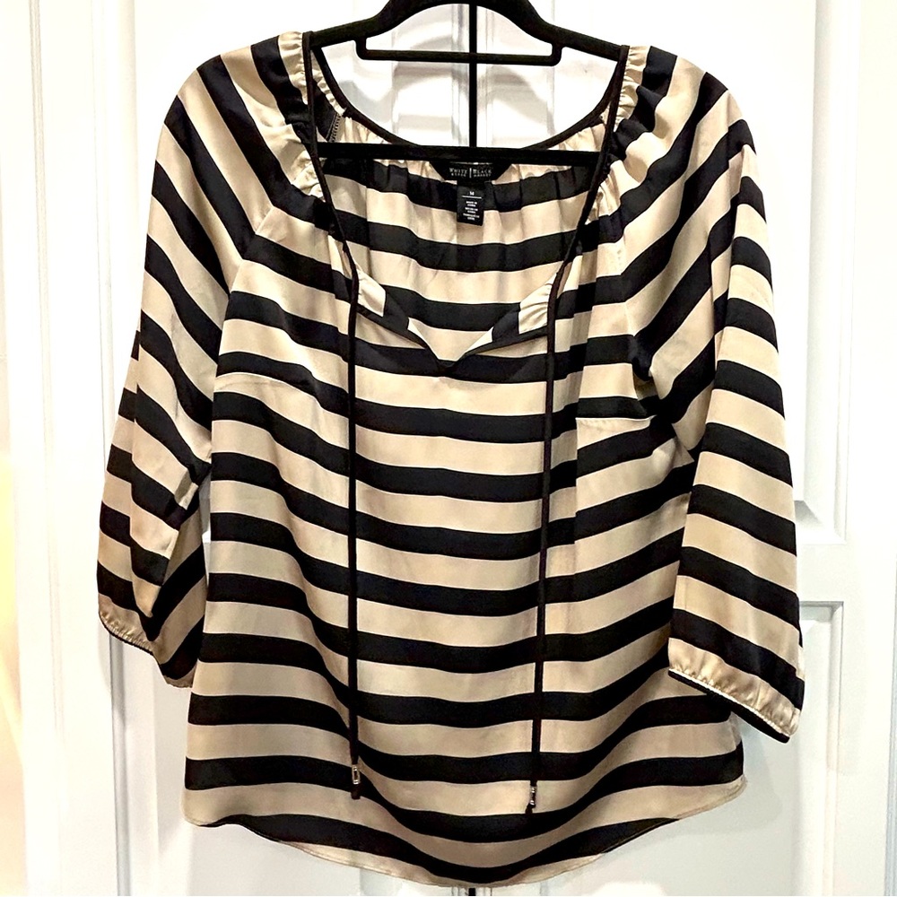 WHBM brown black stripe blouse